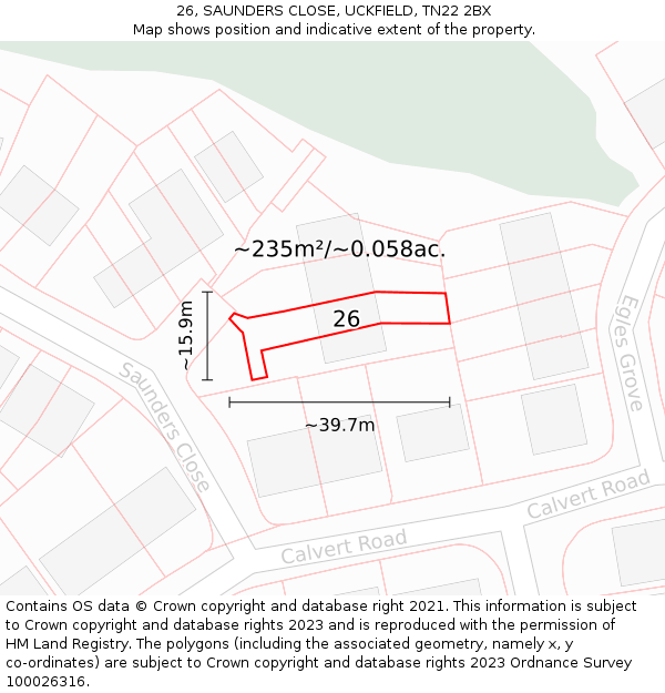 26, SAUNDERS CLOSE, UCKFIELD, TN22 2BX: Plot and title map