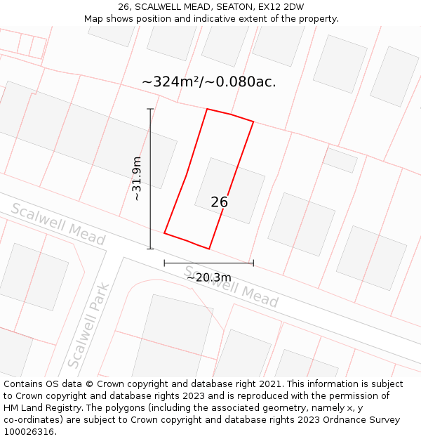 26, SCALWELL MEAD, SEATON, EX12 2DW: Plot and title map