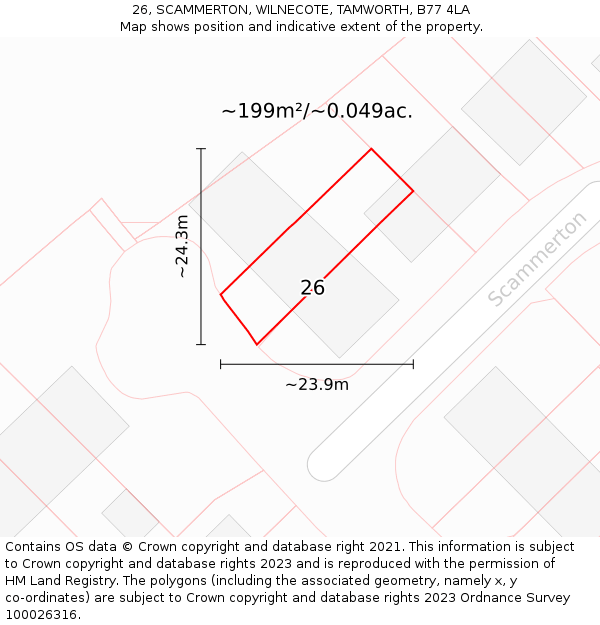 26, SCAMMERTON, WILNECOTE, TAMWORTH, B77 4LA: Plot and title map