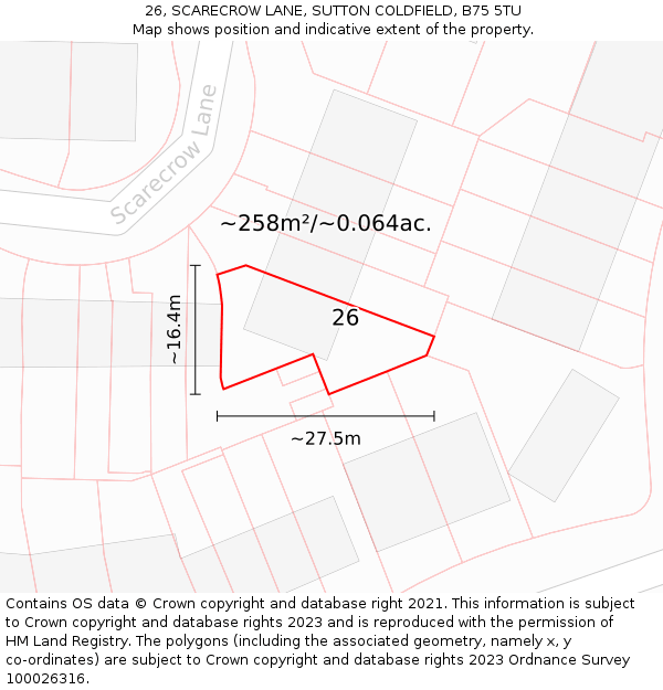 26, SCARECROW LANE, SUTTON COLDFIELD, B75 5TU: Plot and title map