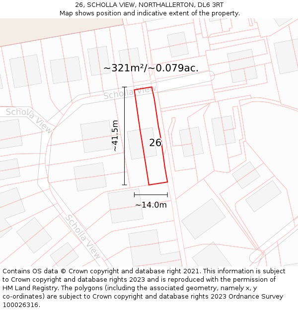 26, SCHOLLA VIEW, NORTHALLERTON, DL6 3RT: Plot and title map