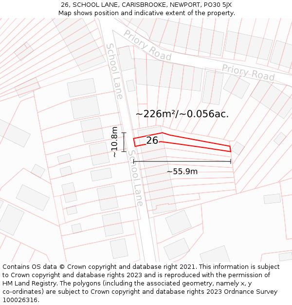 26, SCHOOL LANE, CARISBROOKE, NEWPORT, PO30 5JX: Plot and title map