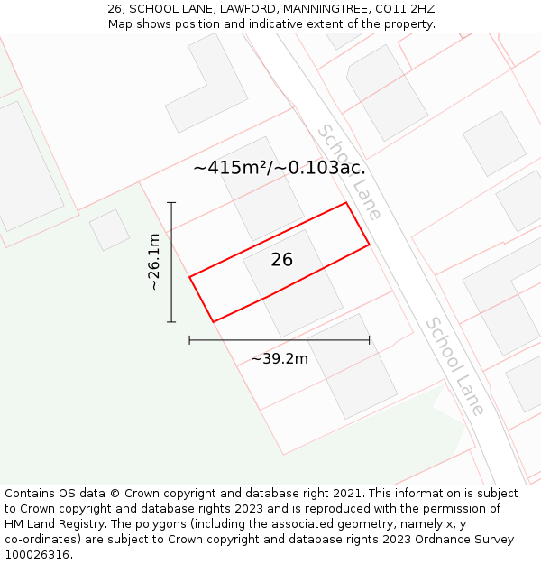 26, SCHOOL LANE, LAWFORD, MANNINGTREE, CO11 2HZ: Plot and title map