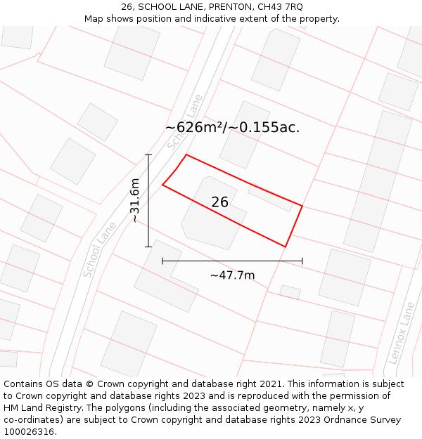 26, SCHOOL LANE, PRENTON, CH43 7RQ: Plot and title map