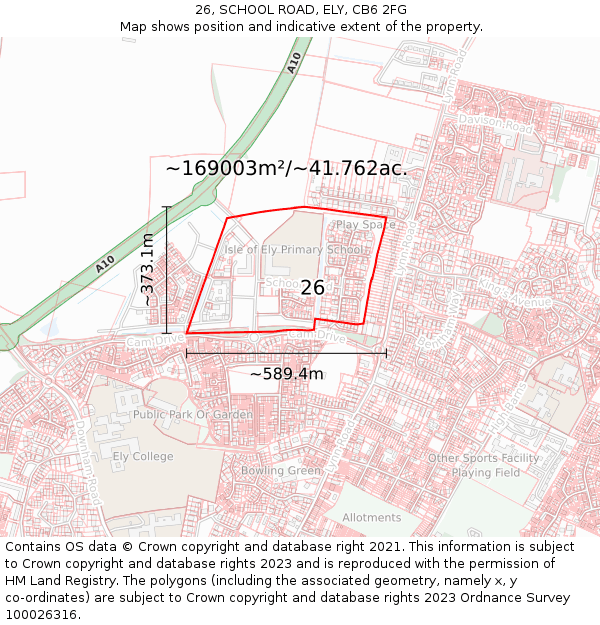 26, SCHOOL ROAD, ELY, CB6 2FG: Plot and title map
