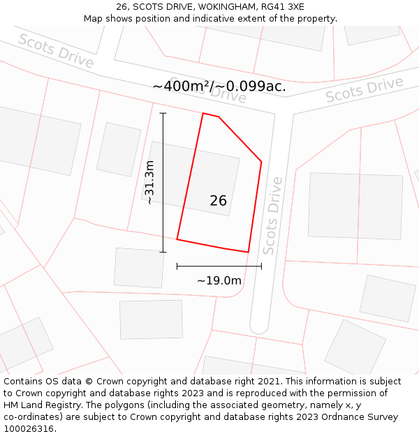 26, SCOTS DRIVE, WOKINGHAM, RG41 3XE: Plot and title map