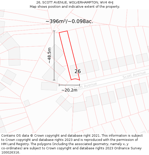 26, SCOTT AVENUE, WOLVERHAMPTON, WV4 4HJ: Plot and title map