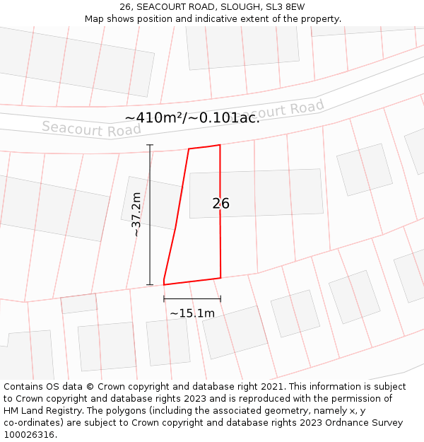 26, SEACOURT ROAD, SLOUGH, SL3 8EW: Plot and title map