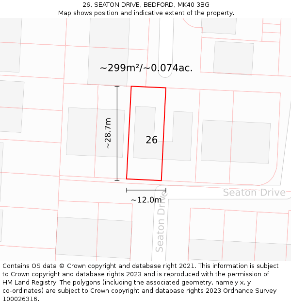 26, SEATON DRIVE, BEDFORD, MK40 3BG: Plot and title map