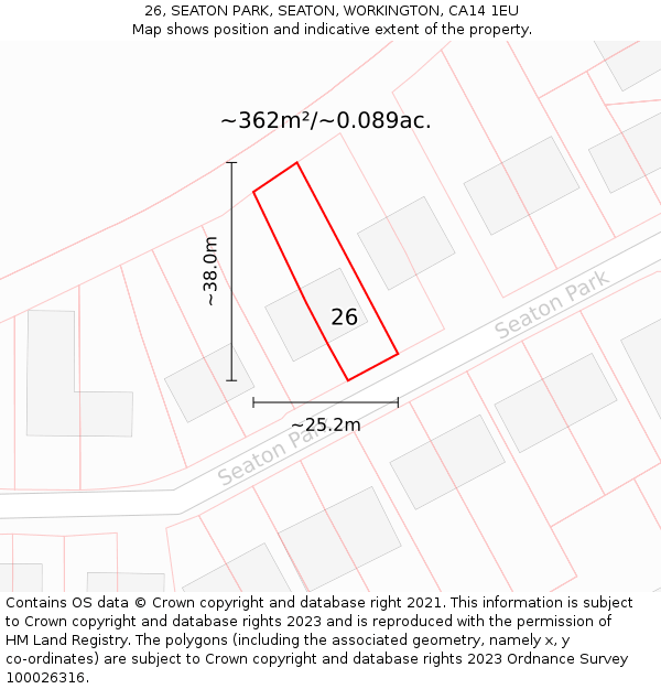 26, SEATON PARK, SEATON, WORKINGTON, CA14 1EU: Plot and title map