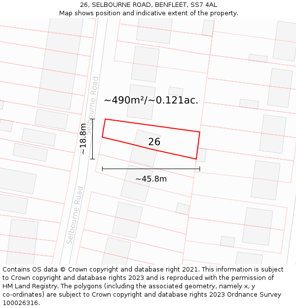 26, SELBOURNE ROAD, BENFLEET, SS7 4AL: Plot and title map