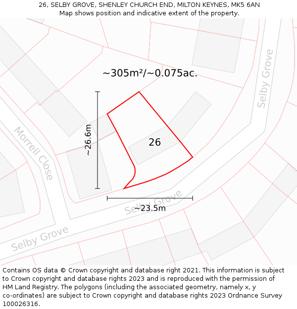 26, SELBY GROVE, SHENLEY CHURCH END, MILTON KEYNES, MK5 6AN: Plot and title map