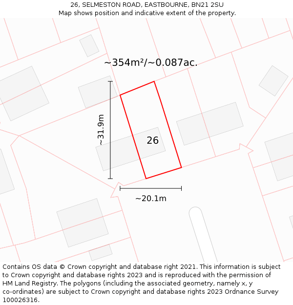 26, SELMESTON ROAD, EASTBOURNE, BN21 2SU: Plot and title map