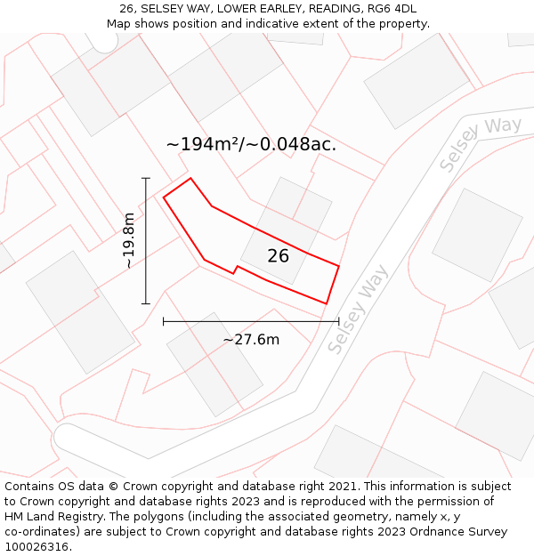 26, SELSEY WAY, LOWER EARLEY, READING, RG6 4DL: Plot and title map