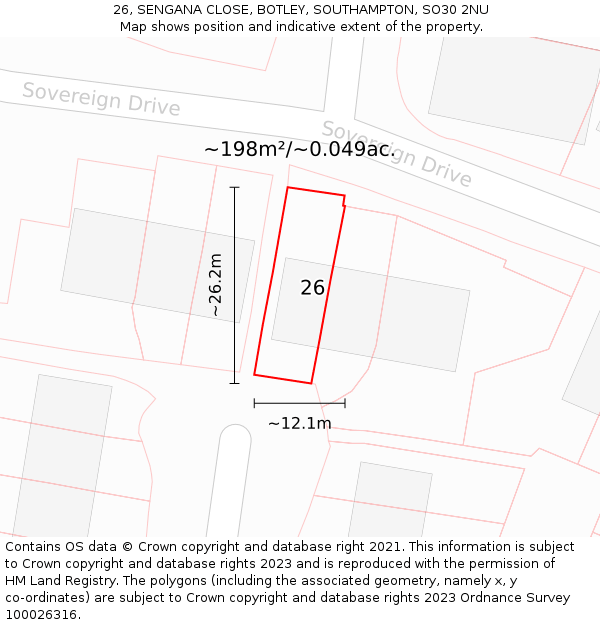 26, SENGANA CLOSE, BOTLEY, SOUTHAMPTON, SO30 2NU: Plot and title map