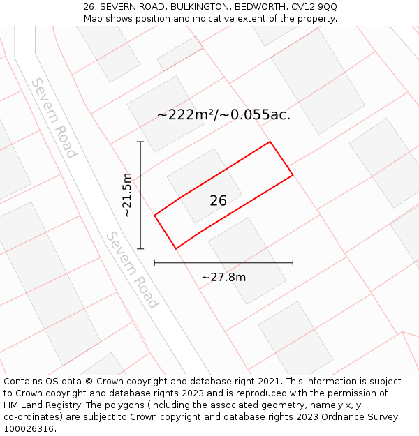 26, SEVERN ROAD, BULKINGTON, BEDWORTH, CV12 9QQ: Plot and title map