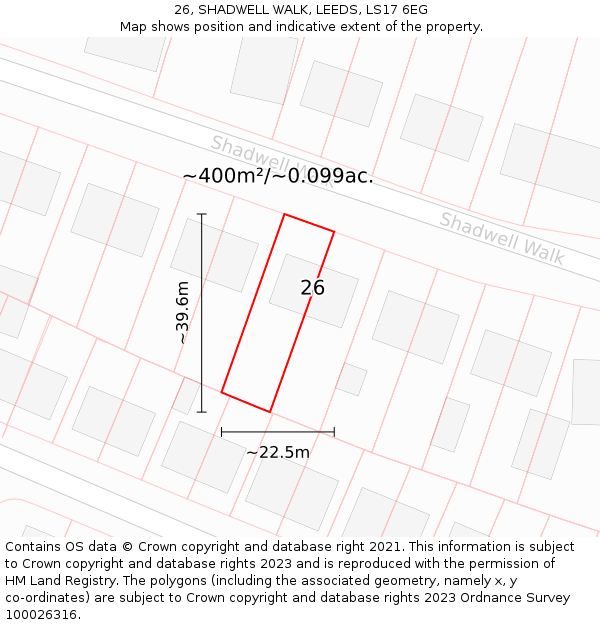 26, SHADWELL WALK, LEEDS, LS17 6EG: Plot and title map
