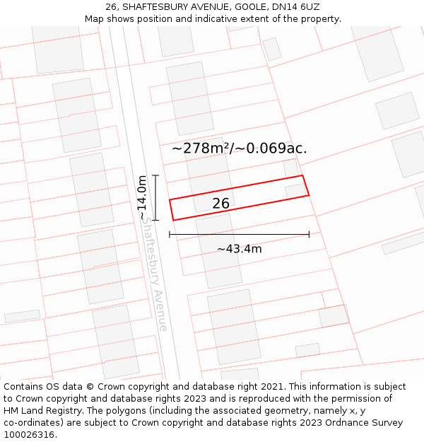 26, SHAFTESBURY AVENUE, GOOLE, DN14 6UZ: Plot and title map