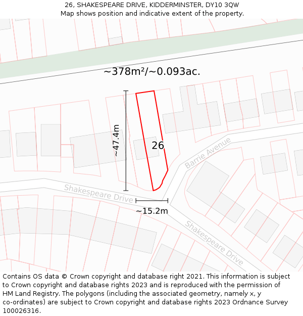 26, SHAKESPEARE DRIVE, KIDDERMINSTER, DY10 3QW: Plot and title map