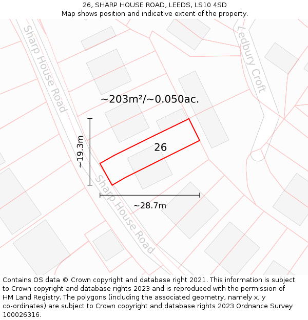 26, SHARP HOUSE ROAD, LEEDS, LS10 4SD: Plot and title map