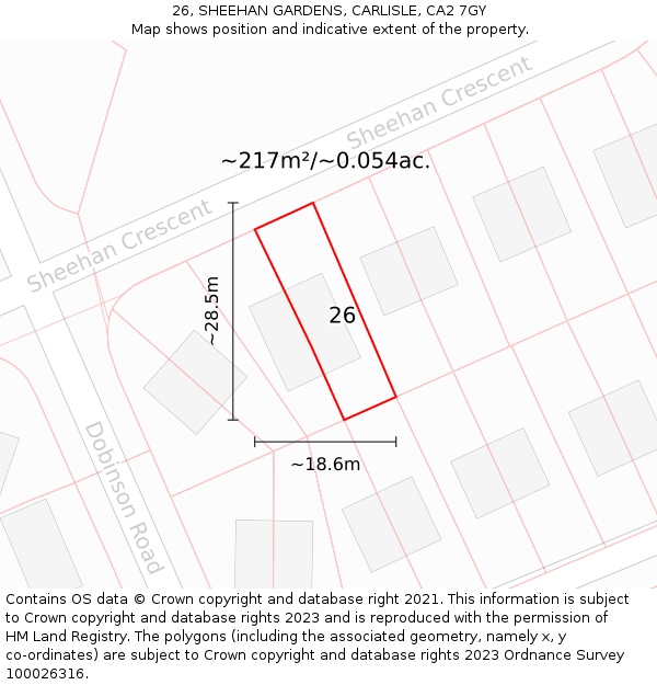 26, SHEEHAN GARDENS, CARLISLE, CA2 7GY: Plot and title map