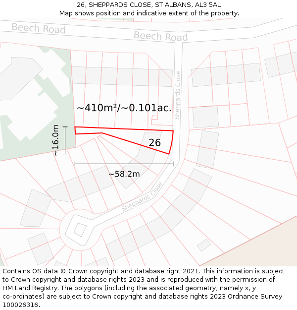 26, SHEPPARDS CLOSE, ST ALBANS, AL3 5AL: Plot and title map