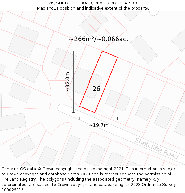 26, SHETCLIFFE ROAD, BRADFORD, BD4 6DD: Plot and title map