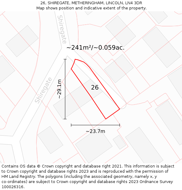 26, SHIREGATE, METHERINGHAM, LINCOLN, LN4 3DR: Plot and title map