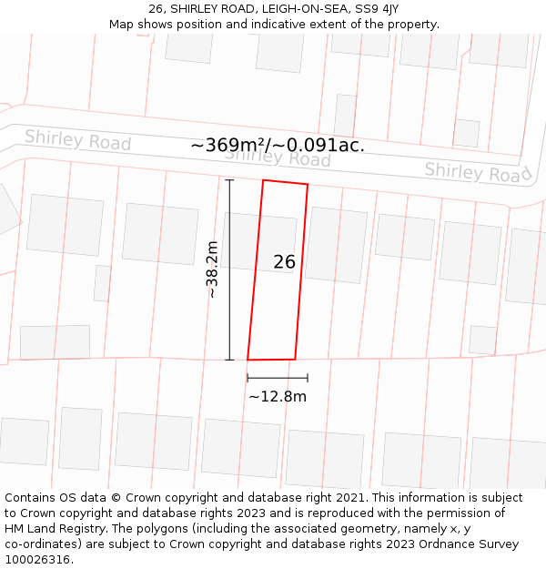 26, SHIRLEY ROAD, LEIGH-ON-SEA, SS9 4JY: Plot and title map