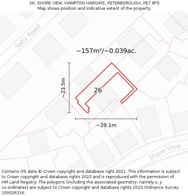 26, SHORE VIEW, HAMPTON HARGATE, PETERBOROUGH, PE7 8FS: Plot and title map