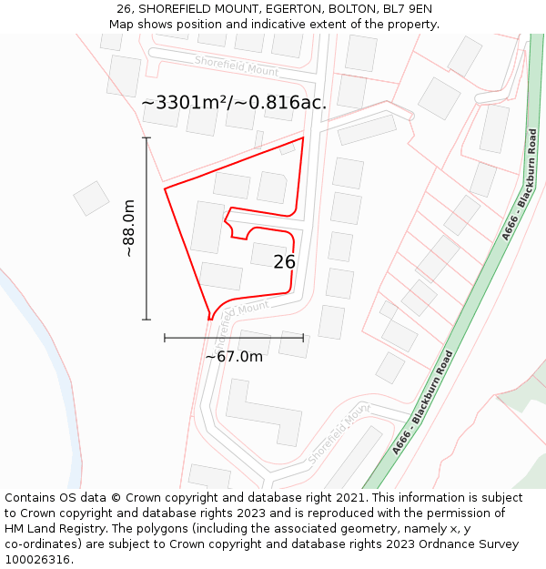 26, SHOREFIELD MOUNT, EGERTON, BOLTON, BL7 9EN: Plot and title map