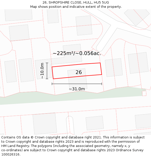 26, SHROPSHIRE CLOSE, HULL, HU5 5UG: Plot and title map