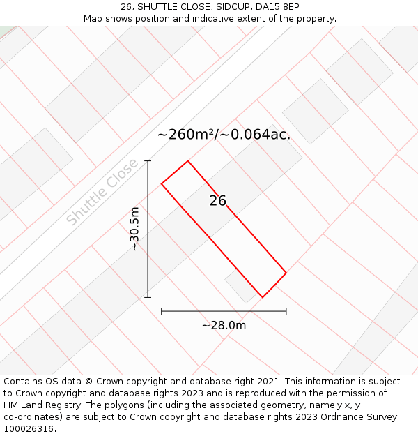 26, SHUTTLE CLOSE, SIDCUP, DA15 8EP: Plot and title map