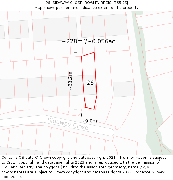 26, SIDAWAY CLOSE, ROWLEY REGIS, B65 9SJ: Plot and title map