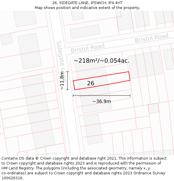 26, SIDEGATE LANE, IPSWICH, IP4 4HT: Plot and title map