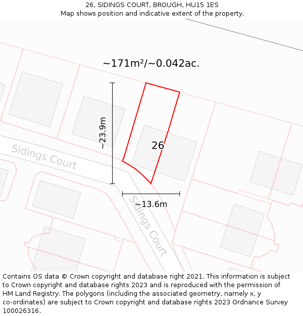 26, SIDINGS COURT, BROUGH, HU15 1ES: Plot and title map