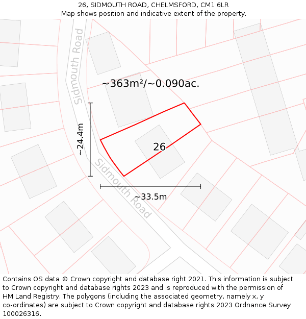 26, SIDMOUTH ROAD, CHELMSFORD, CM1 6LR: Plot and title map