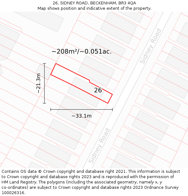 26, SIDNEY ROAD, BECKENHAM, BR3 4QA: Plot and title map