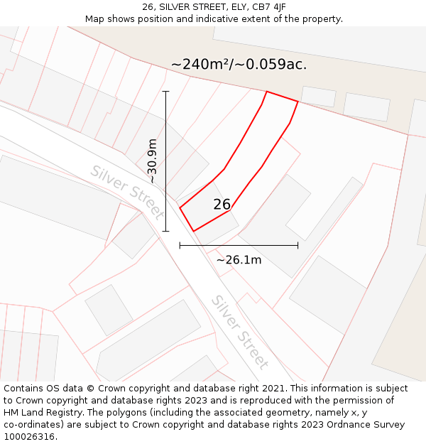 26, SILVER STREET, ELY, CB7 4JF: Plot and title map