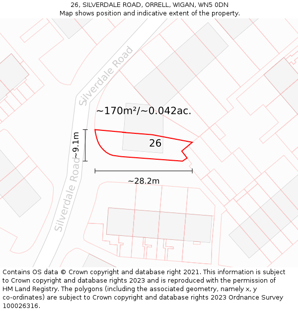 26, SILVERDALE ROAD, ORRELL, WIGAN, WN5 0DN: Plot and title map