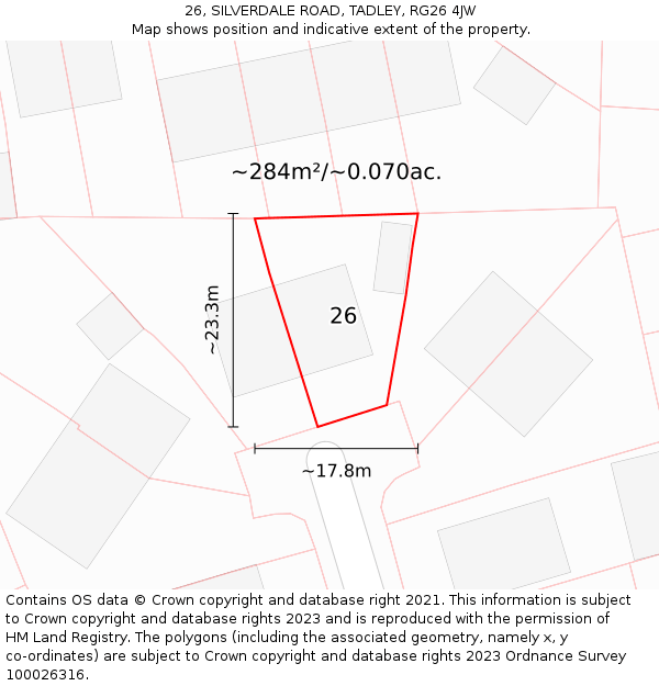 26, SILVERDALE ROAD, TADLEY, RG26 4JW: Plot and title map