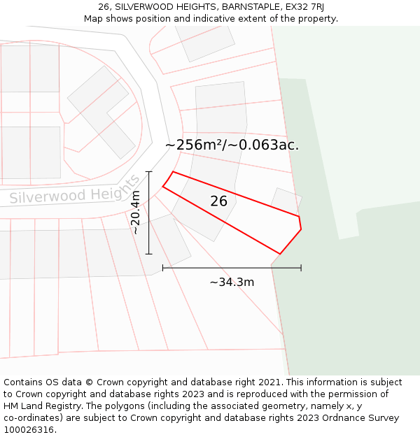 26, SILVERWOOD HEIGHTS, BARNSTAPLE, EX32 7RJ: Plot and title map