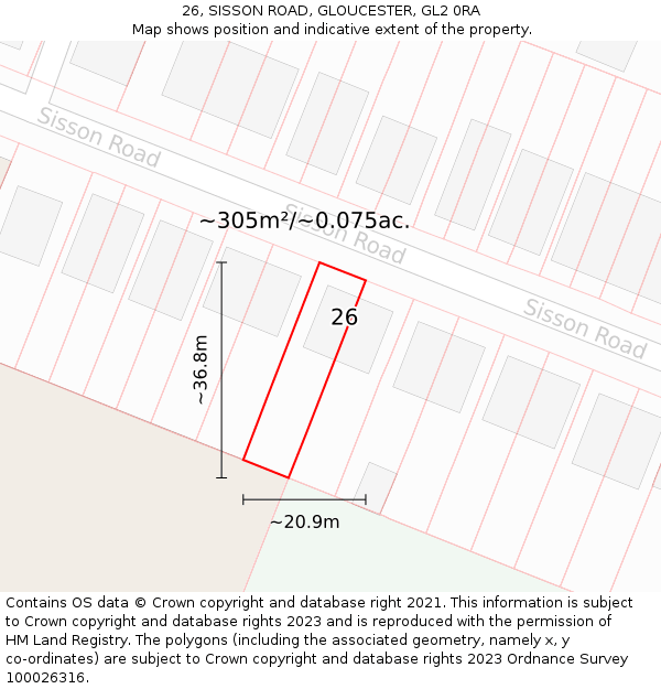 26, SISSON ROAD, GLOUCESTER, GL2 0RA: Plot and title map