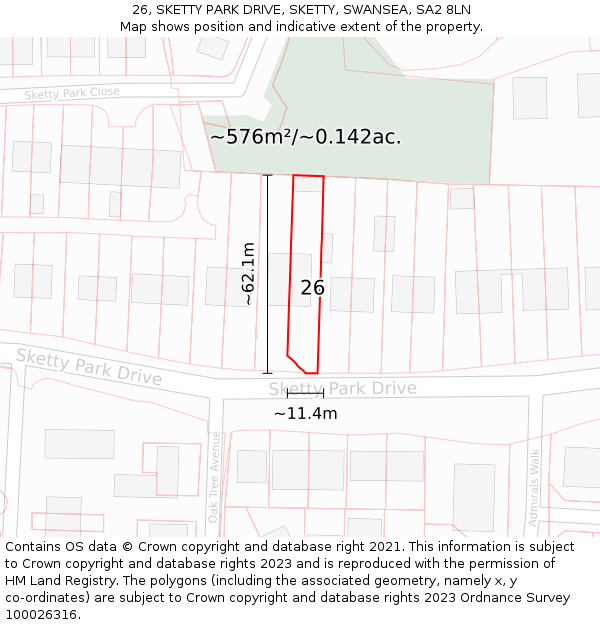 26, SKETTY PARK DRIVE, SKETTY, SWANSEA, SA2 8LN: Plot and title map