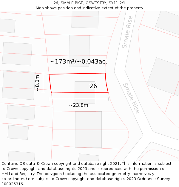 26, SMALE RISE, OSWESTRY, SY11 2YL: Plot and title map