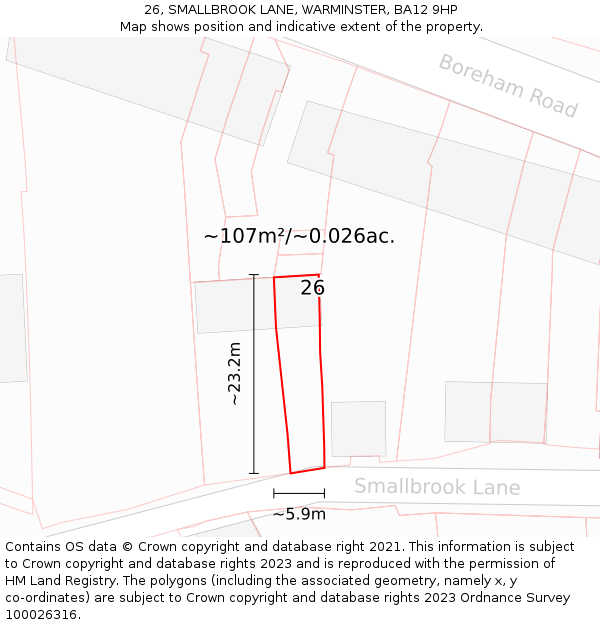 26, SMALLBROOK LANE, WARMINSTER, BA12 9HP: Plot and title map