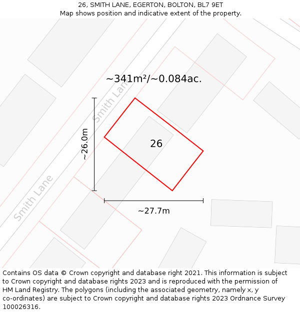 26, SMITH LANE, EGERTON, BOLTON, BL7 9ET: Plot and title map