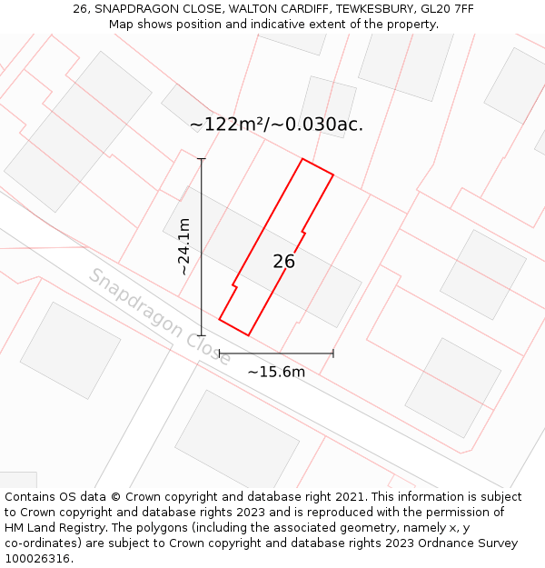 26, SNAPDRAGON CLOSE, WALTON CARDIFF, TEWKESBURY, GL20 7FF: Plot and title map
