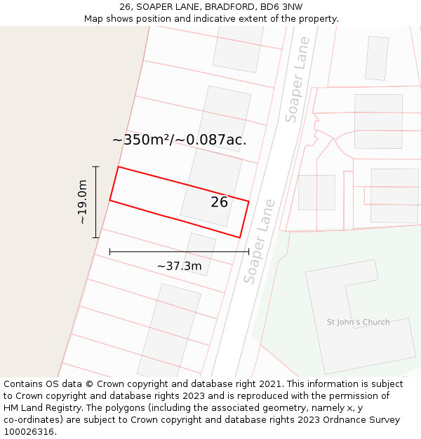 26, SOAPER LANE, BRADFORD, BD6 3NW: Plot and title map