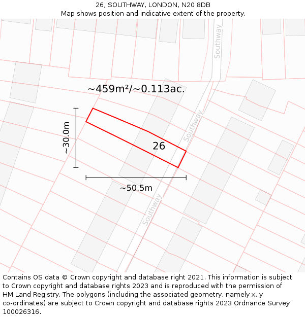 26, SOUTHWAY, LONDON, N20 8DB: Plot and title map